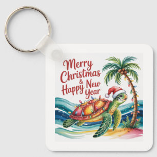 Turtle in Christmas Paradise Custom Key Ring