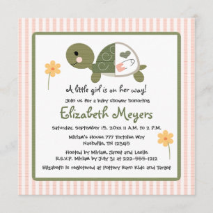 Turtle In Diapers Baby Shower Invitations Pink
