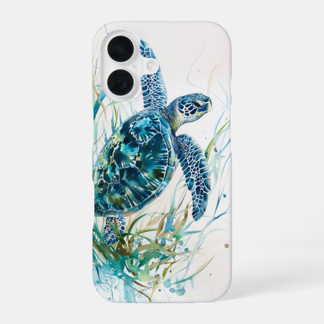 Turtle in Seagrass iPhone 16 Case (Back)