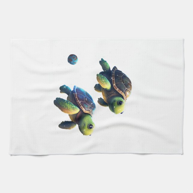 turtle in space tea towel (Horizontal)