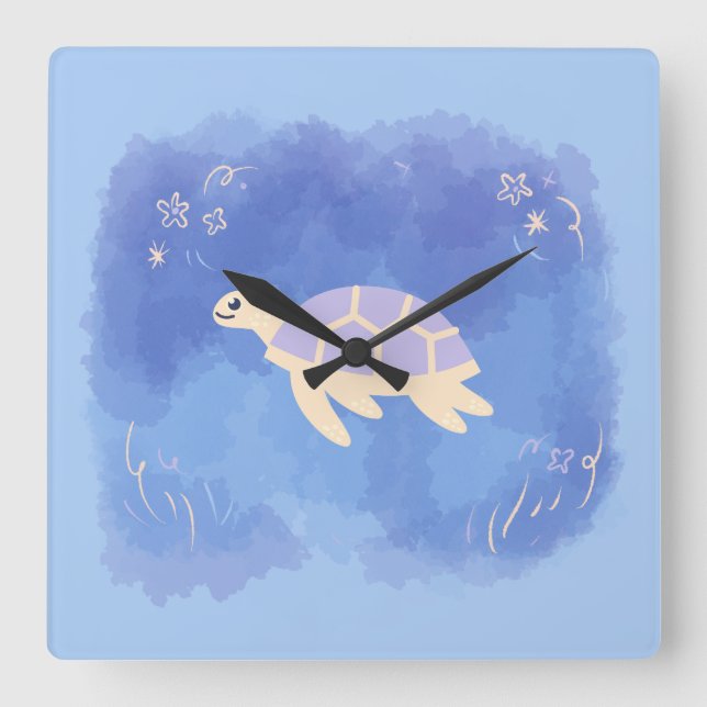 Turtle in the water square wall clock (Front)