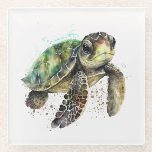 Turtle in Watercolor Coaster