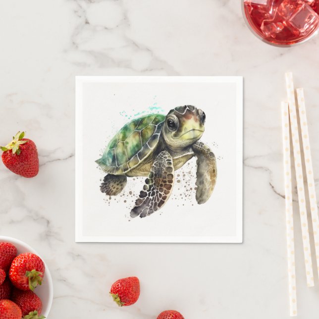 Turtle in Watercolor Paper Napkins (Insitu)