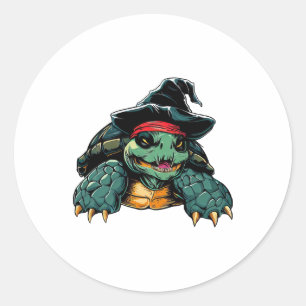Turtle in Witch Hat Halloween Spooky Fun Classic Round Sticker