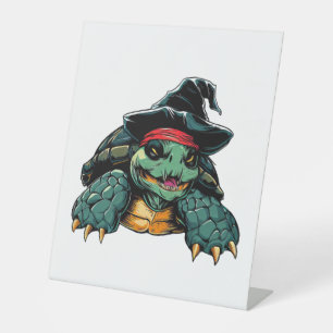Turtle in Witch Hat Halloween Spooky Fun Pedestal Sign