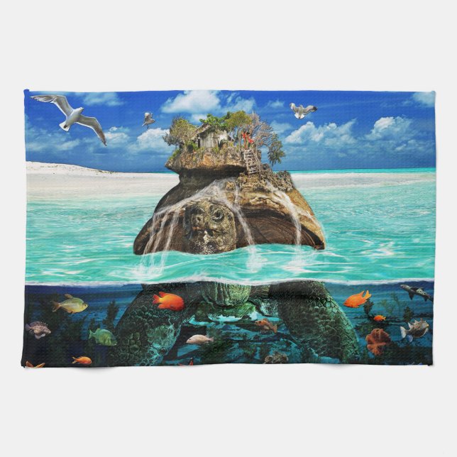 Turtle Island Fantasy Secluded Resort Tea Towel (Horizontal)