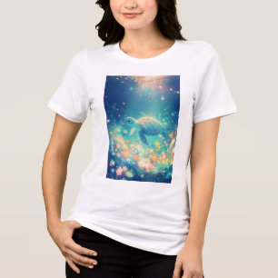 Turtle Journey Through a Vibrant Undersea Garden Tri-Blend Shirt