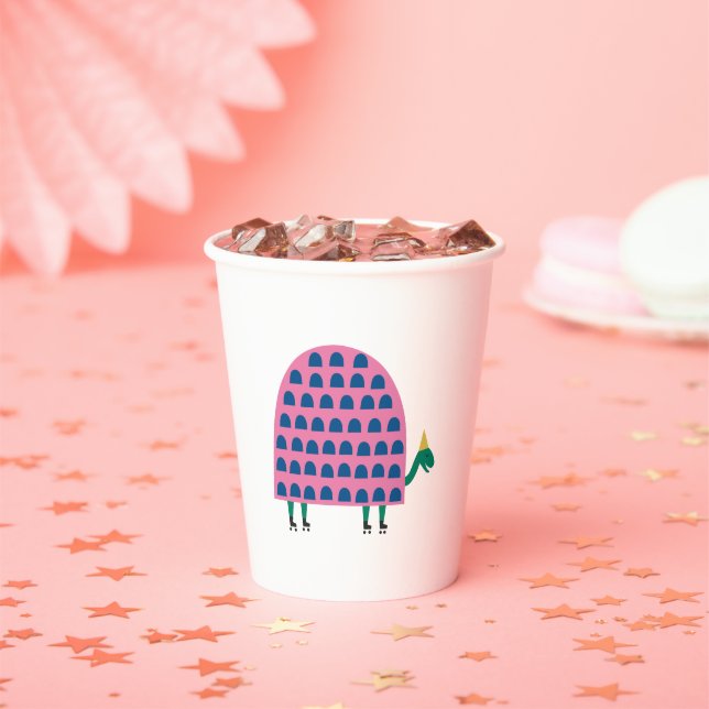 Turtle Kids Girl Birthday Party Pink Colourful Paper Cups (Insitu)