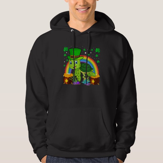 Turtle Leprechaun Hat Turtle Rainbow St Patrick's  Hoodie (Front)