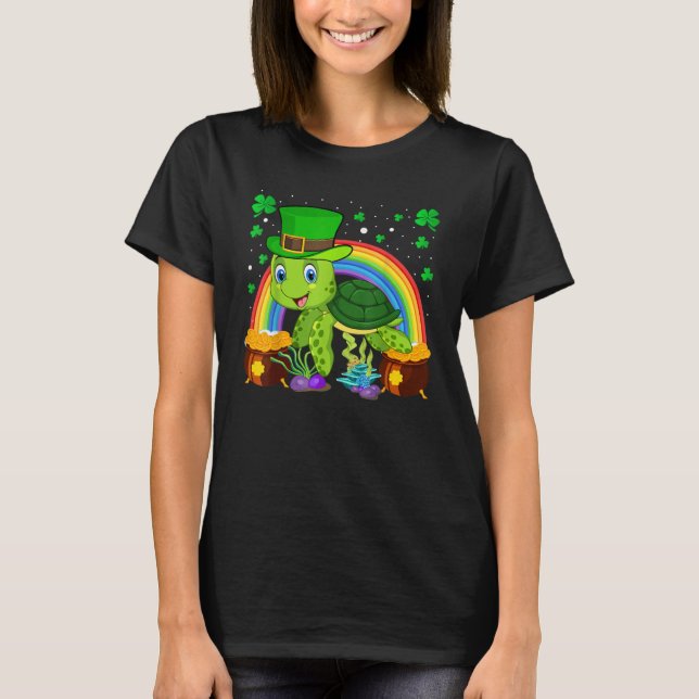 Turtle Leprechaun Hat Turtle Rainbow St Patrick's  T-Shirt (Front)