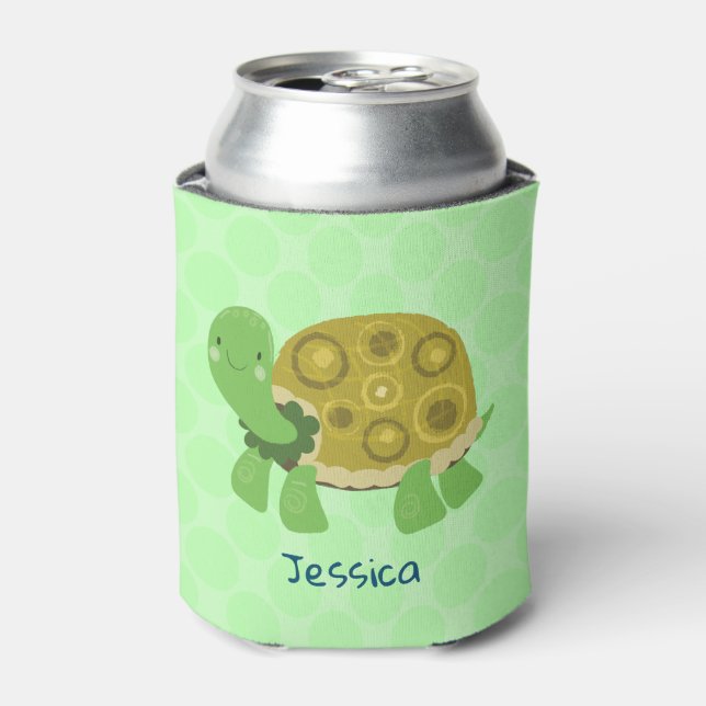 Turtle Light Green Personalised Name Can Cooler (Can Front)