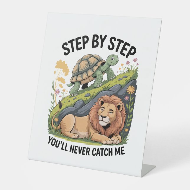 Turtle Lion Funny Pedestal Sign (Front)