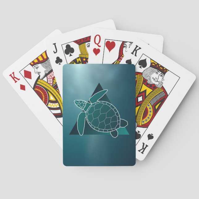 Turtle Lover Green Geometric Turtle Playing Cards (Back)