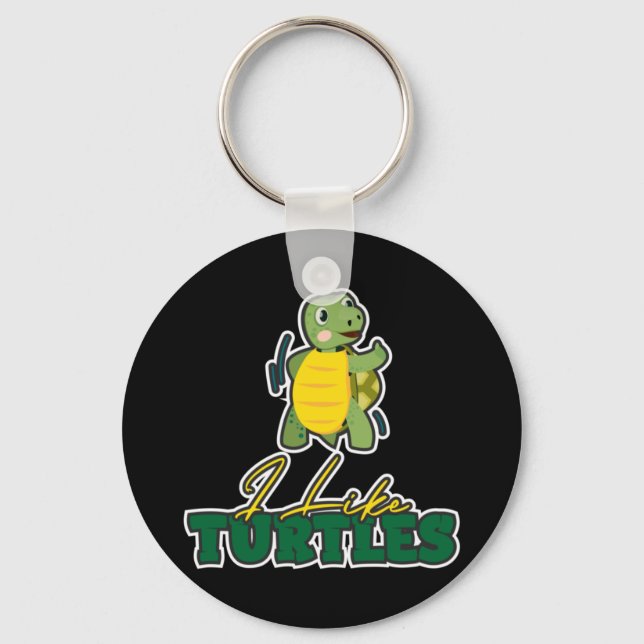 Turtle Lover | I Like Turtles Key Ring (Front)