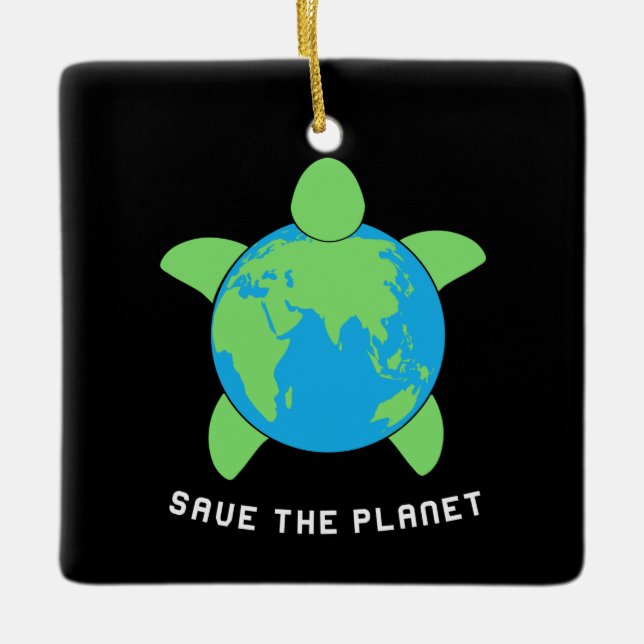 Turtle Lover | Save The Turtle Planet Ceramic Ornament (Front)