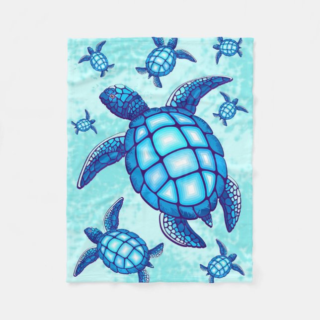Turtle Lover Sea Turtles Crystal Water Fleece Blanket (Front)