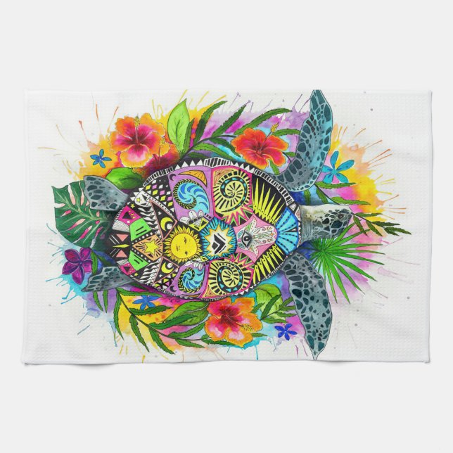 Turtle Lover Spiritual Turtle Tea Towel (Horizontal)