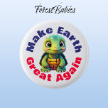 Turtle, Make Earth Great Again, Cute Environmental 3 Cm Round Badge<br><div class="desc">Make Earth Great Again, button featuring a cute whimsical turtle woodland forest safari wildlife animal cartoon graphic broadcasting a powerful environmental message for a healthier planet. A perfect stylish way to remind yourself and others of the importance of making eco-friendly choices every day.💚 Customise by changing the text, the font,...</div>