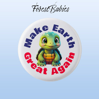 Turtle, Make Earth Great Again, Cute Environmental 3 Cm Round Badge