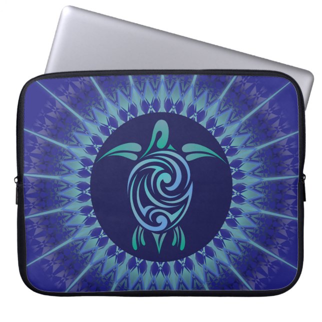Turtle Mandala Dark Blue Laptop Sleeve (Front)