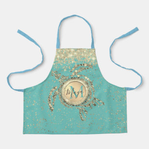 Turtle Monogram Stars on Blue  Apron