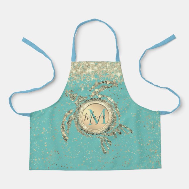 Turtle Monogram Stars on Blue  Apron (Front)