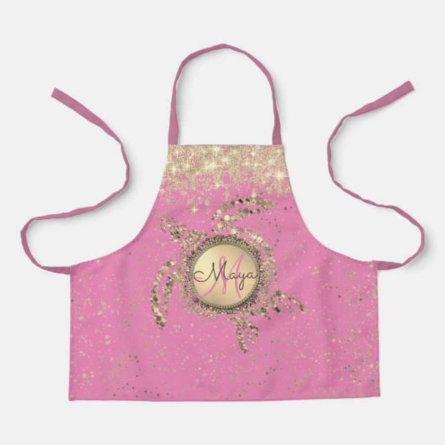 Turtle Monogram Stars on Pink Personalised Apron (Front)