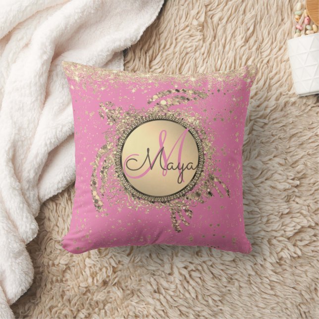 Turtle Monogram Stars on Pink Personalised Cushion (Blanket)