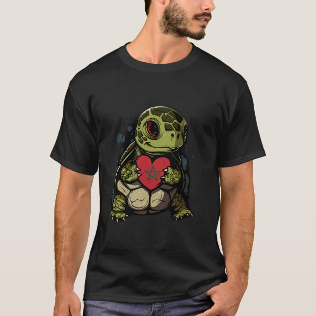 Turtle Moroccan Pride Morocco Flag Moroccan Roots  T-Shirt (Front)