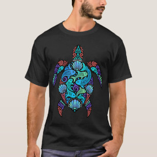 Turtle Mosaic — Polynesian Fish & Shell Emblem T-Shirt