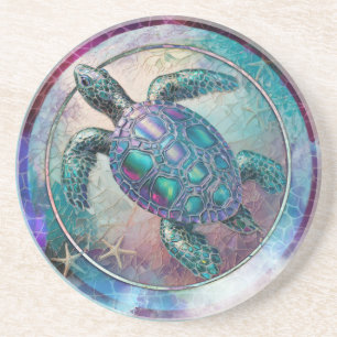 Turtle Mosaic Round Sandstone Coaster