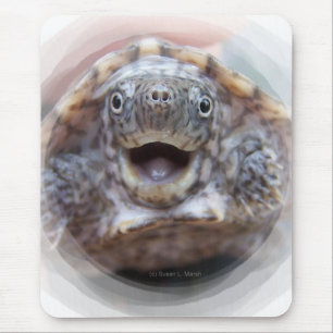 Turtle mouth open round frame Mad Musk turtle Mouse Pad