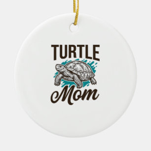 Turtle Mum Vintage Engraving Vector Design_1 Ceramic Ornament