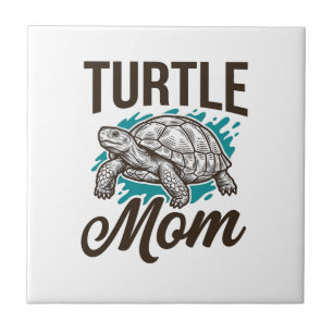 Turtle Mum Vintage Engraving Vector Design_1 Ceramic Tile