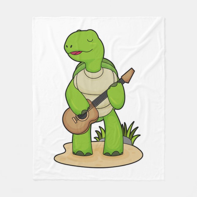 Turtle Musician Guitar Music Fleece Blanket (Front)