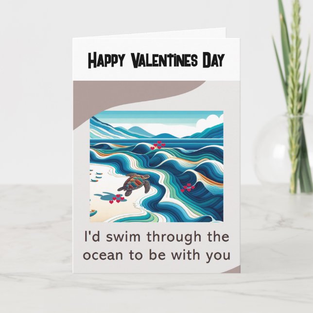 Turtle Ocean Happy Valentines Day  Holiday Card (Front)
