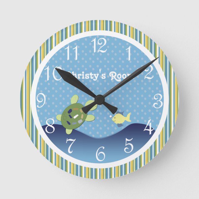 Turtle Ocean Reef Nursery Personalised Wall Clock (Front)