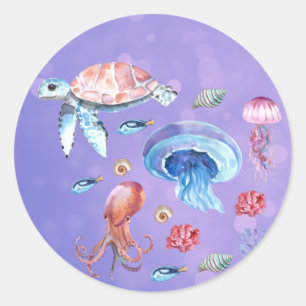 Turtle Octopus Jellyfish Swimming Classic Round Sticker