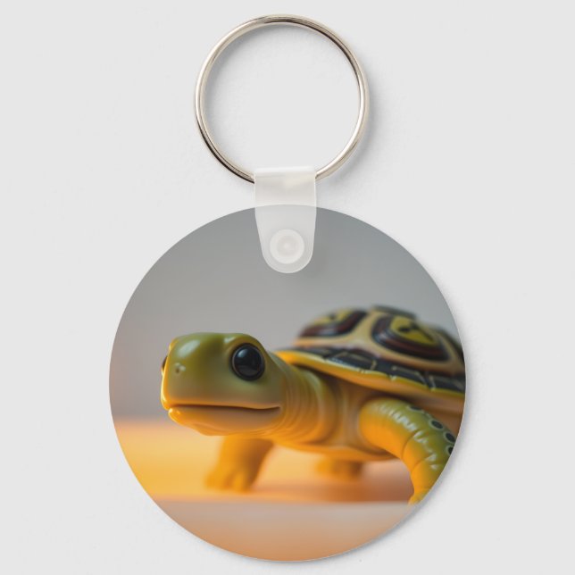 Turtle on a burning candle key ring (Front)