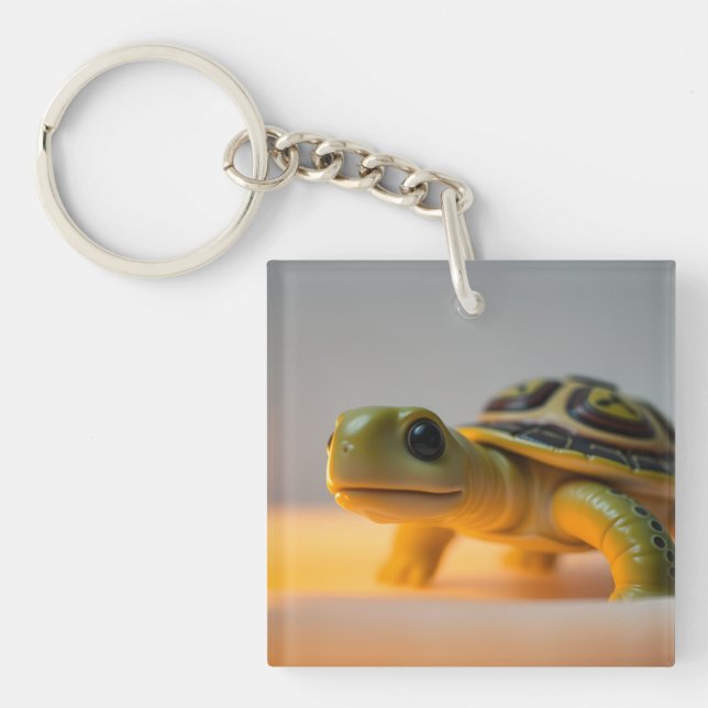 Turtle on a burning candle key ring (Front)