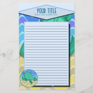 Turtle On Beach Lined Stationery