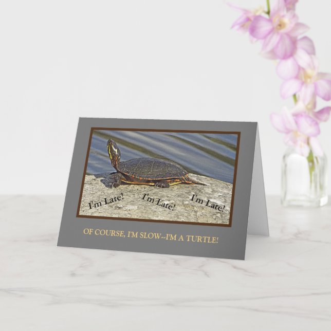 TURTLE ON ROCK/BELATED BIRTHDAY CARD/CUSTOMIZABLE CARD (Orchid)