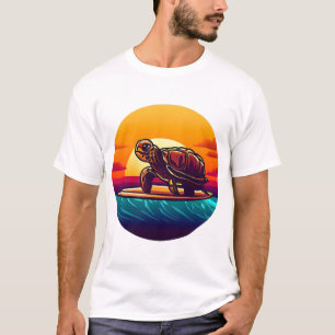 Turtle on Surfboard Sunset T-Shirt