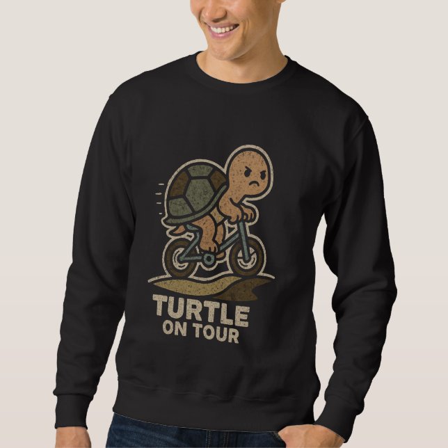 Turtle on Tour Funny Biking Turtle Cycling Sweatshirt (Front)