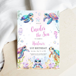 Turtle Oneder The Sea 1st Birthday Invitation