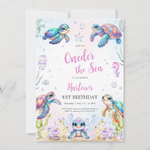 Turtle Oneder The Sea 1st Birthday Invitation