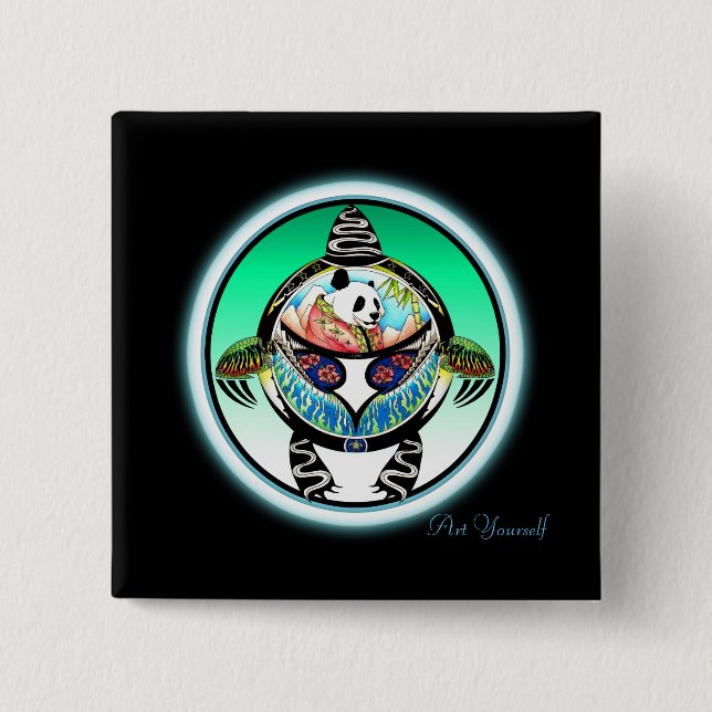 Turtle Panda 15 Cm Square Badge (Front)