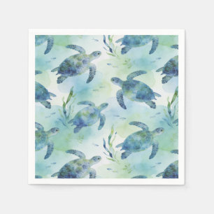 Turtle Paper Napkins, Watercolor Sea Turtle Party Napkin