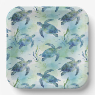 Turtle Paper Plates, Watercolor Sea Turtle Plate