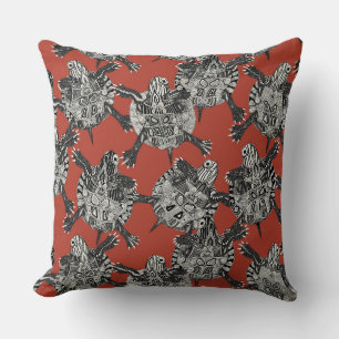 turtle party coral red cushion
